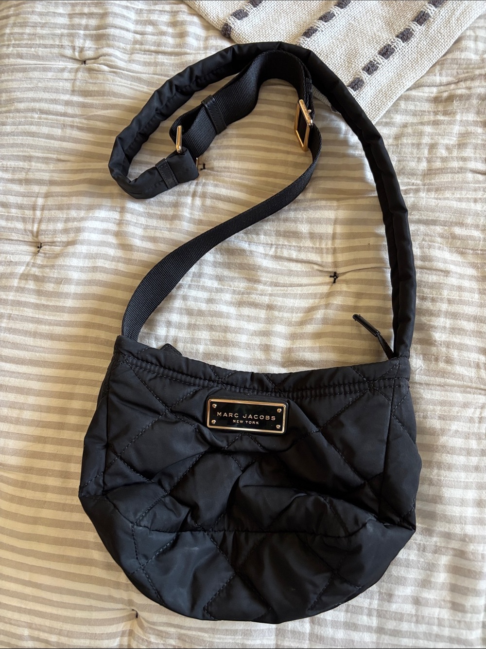 Marc Jacobs Black Quilted Nylon Crossbody with Gold Hardware